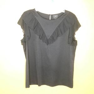 Worthington Blouse Black Ruffle Cap Sleeve Top L